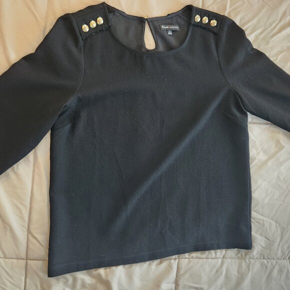 MADEWELL et SEZANE Colette Blouse Gold Buttons Black Top Shirt - Picture 3 of 11